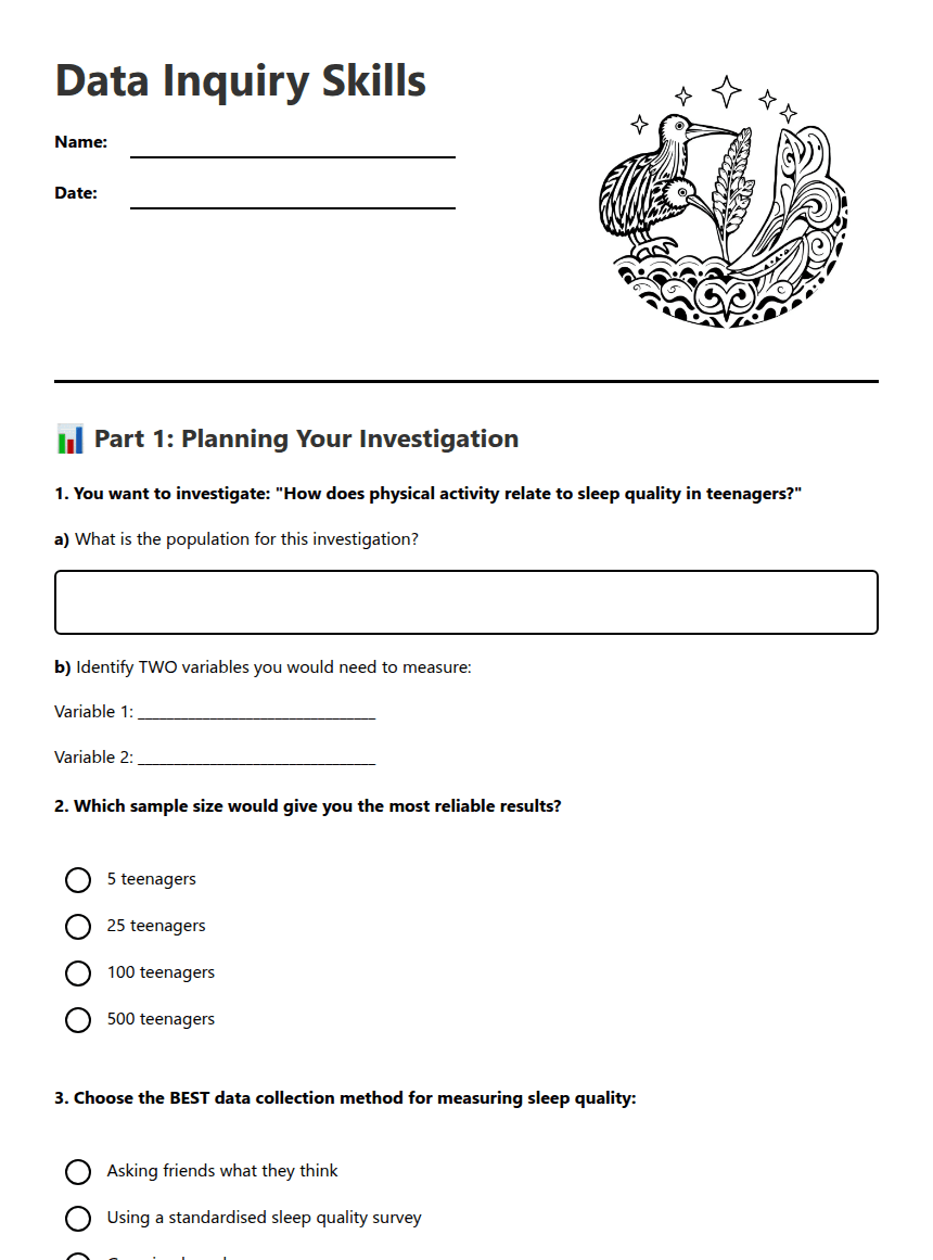 Data Inquiry Skills worksheet preview