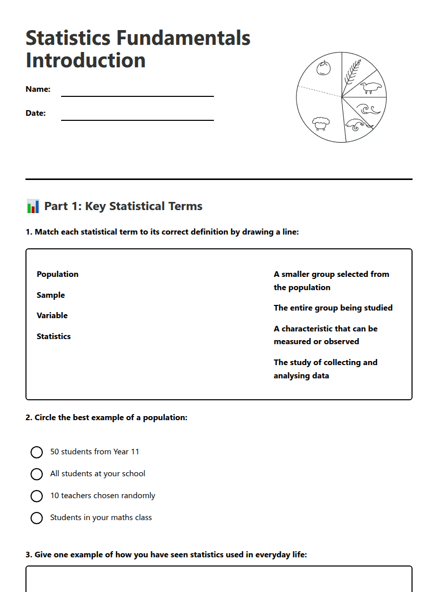 Statistics Fundamentals Introduction worksheet preview