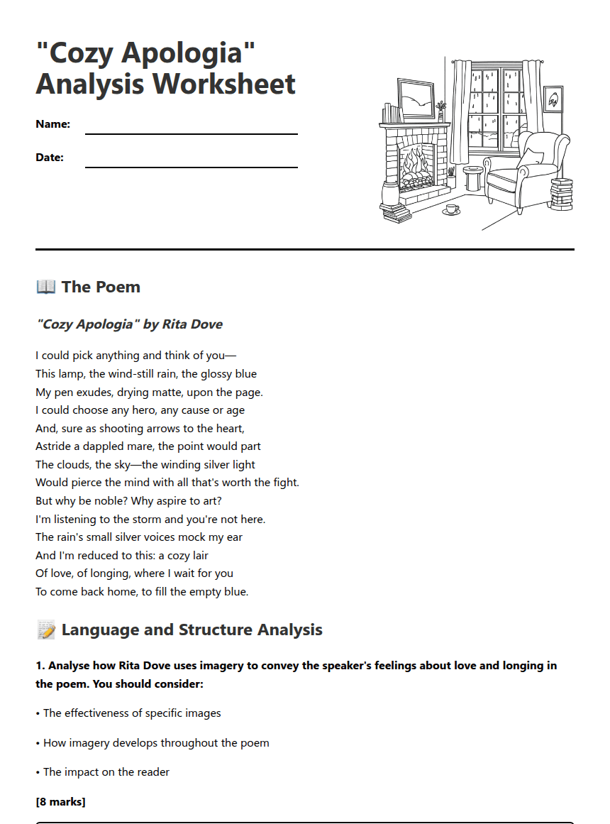 "Cozy Apologia" Analysis Worksheet worksheet preview