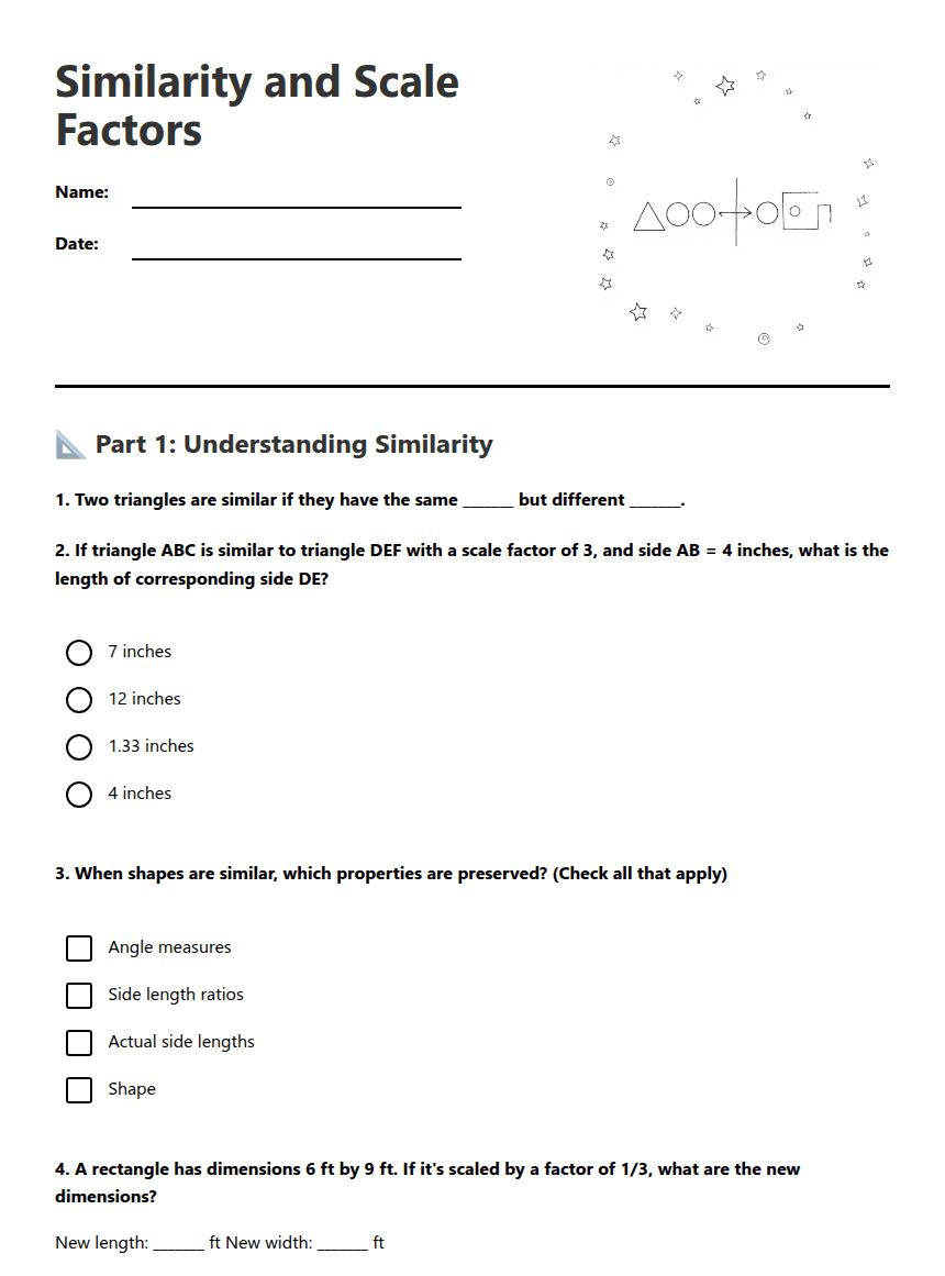 Similarity and Scale Factors worksheet preview