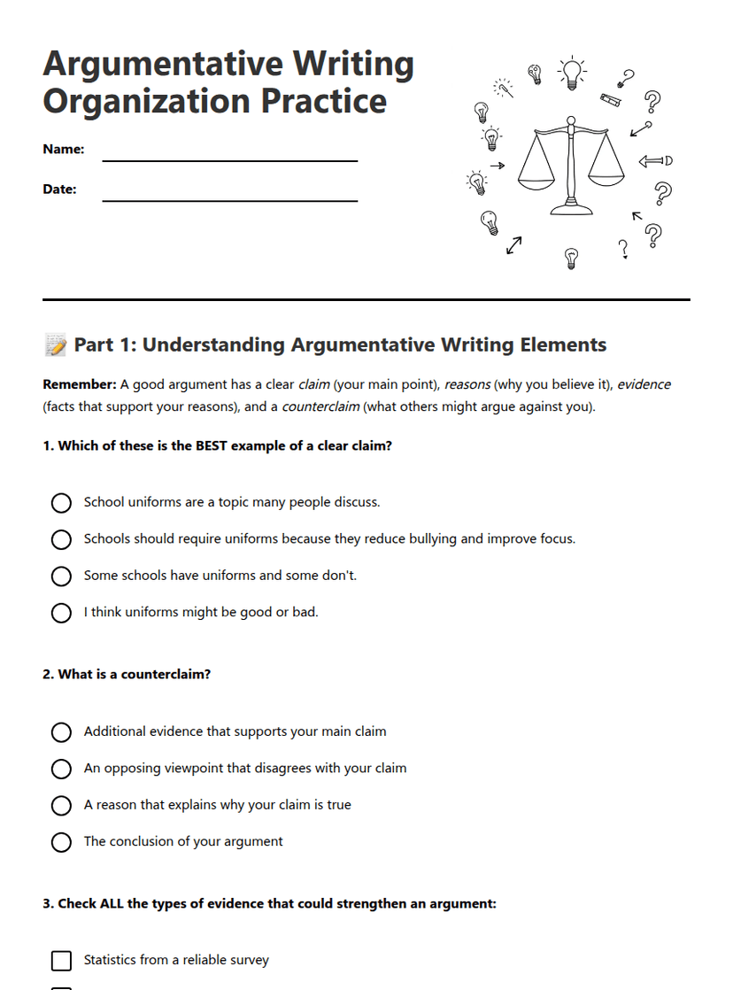 Argumentative Writing Organization Practice