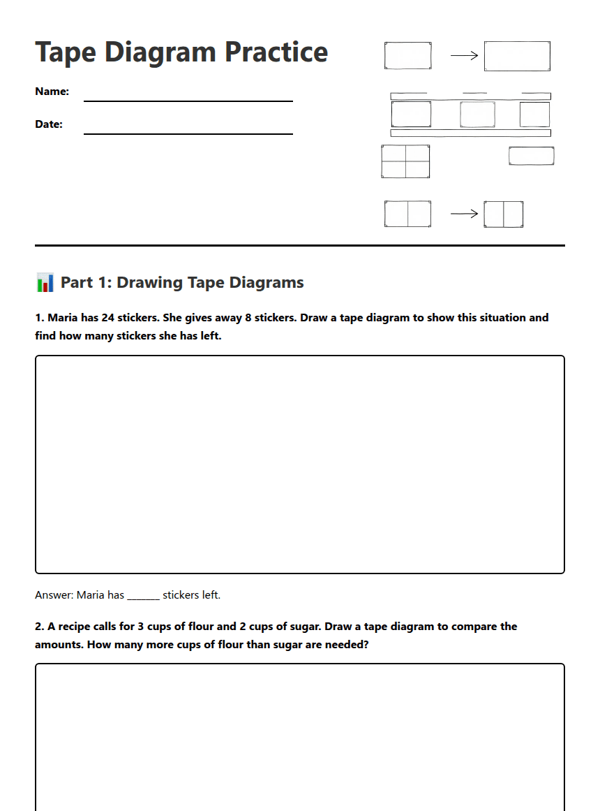 Tape Diagram Practice worksheet preview