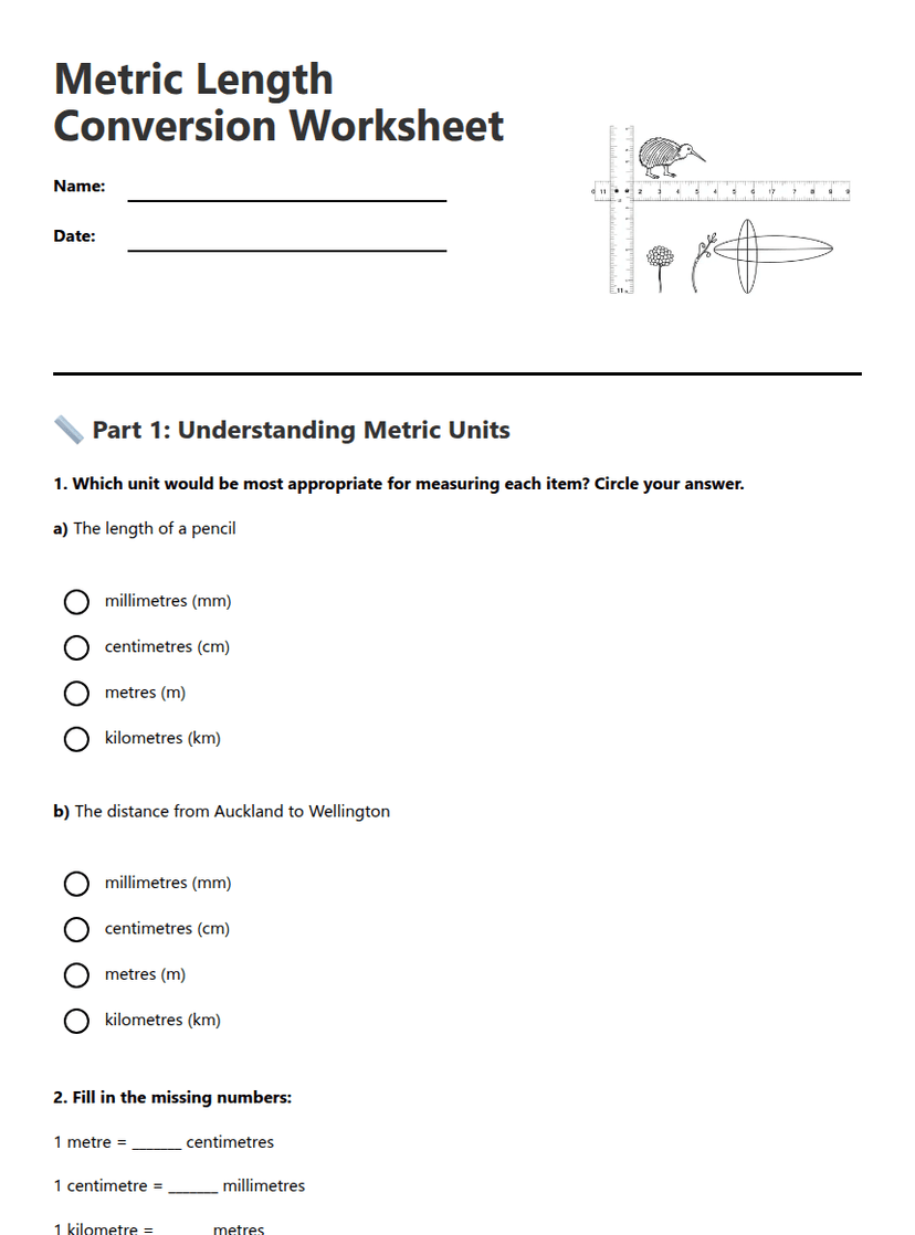 Metric Length Conversion Worksheet