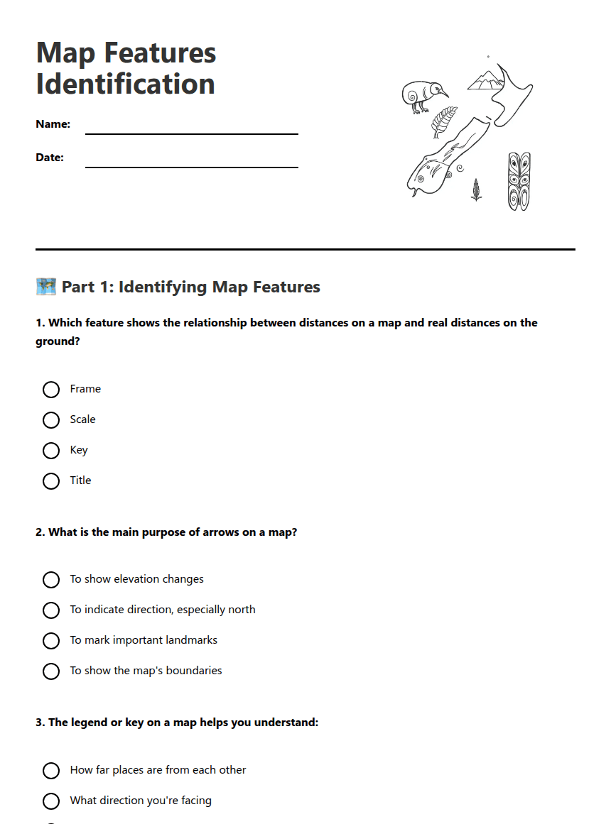 Map Features Identification worksheet preview