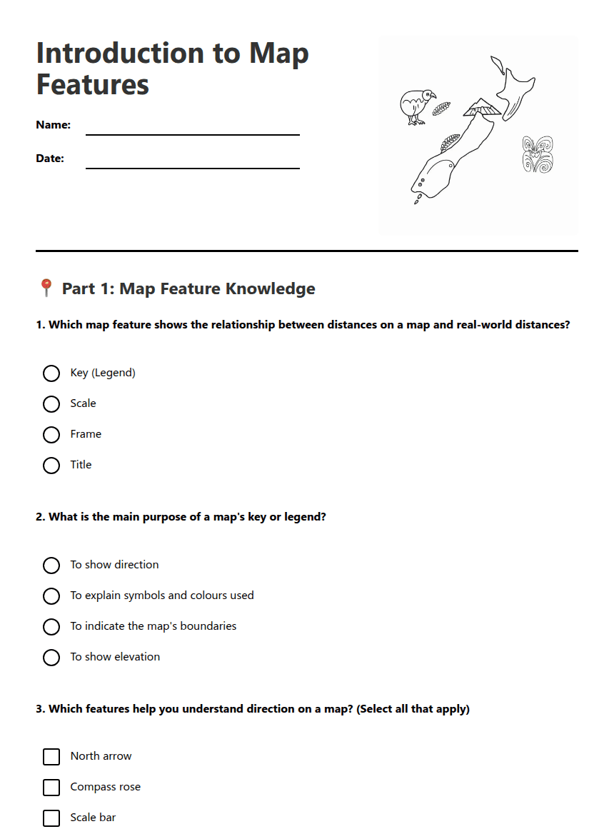 Introduction to Map Features worksheet preview