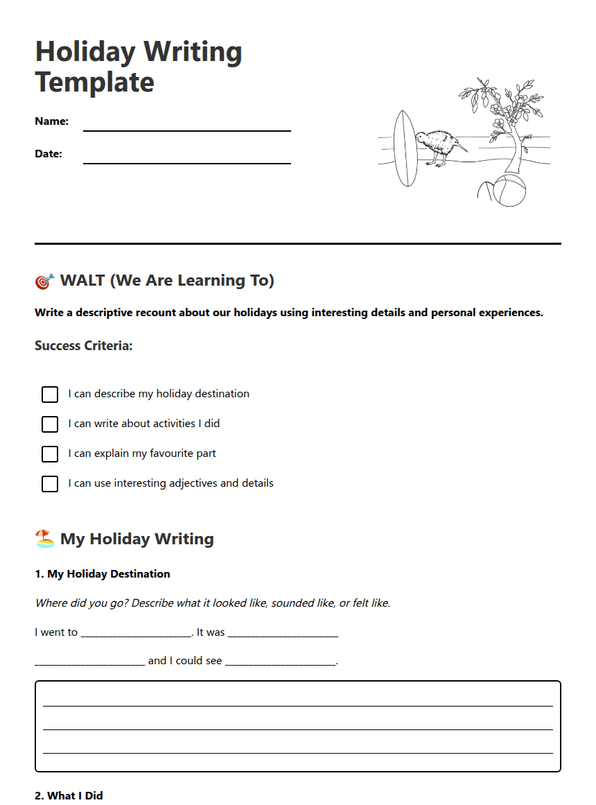 Holiday Writing Template worksheet preview