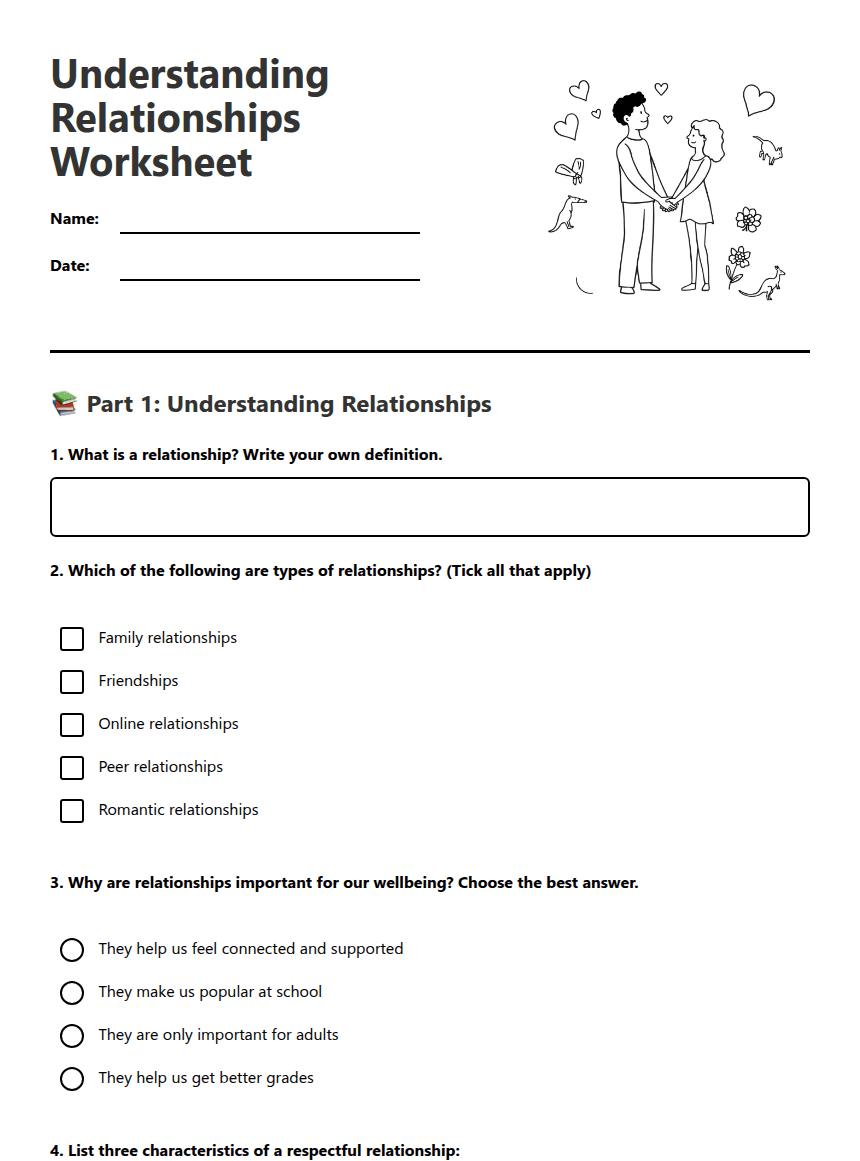 Understanding Relationships Worksheet worksheet preview