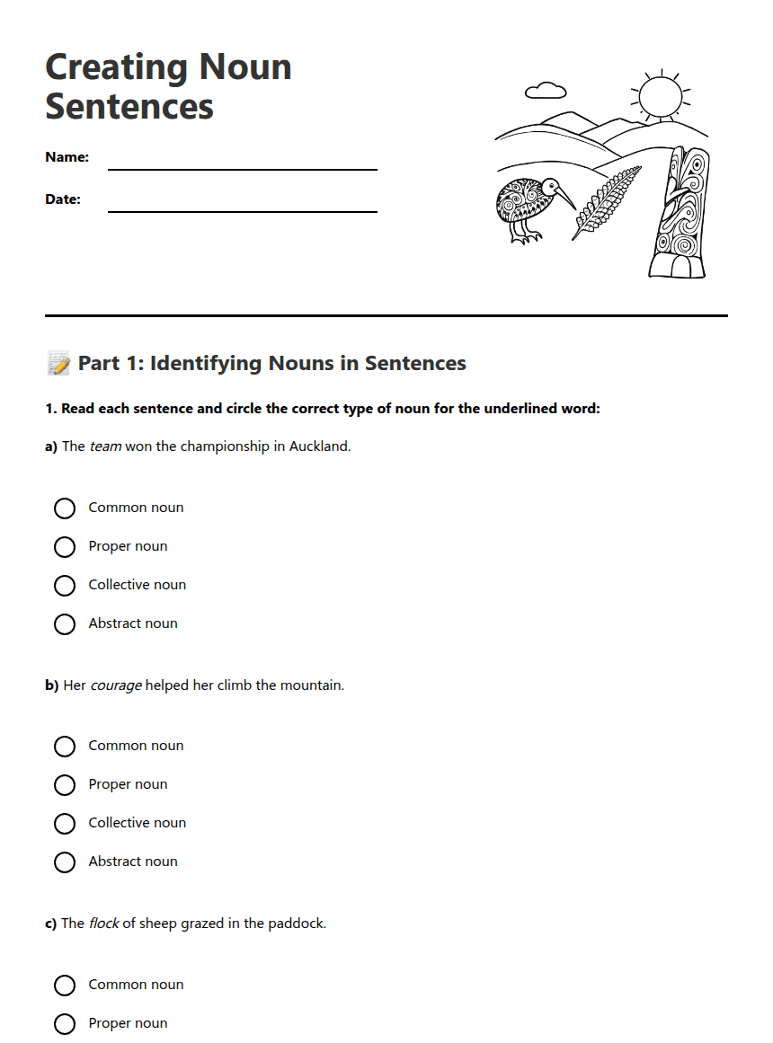 Creating Noun Sentences worksheet preview
