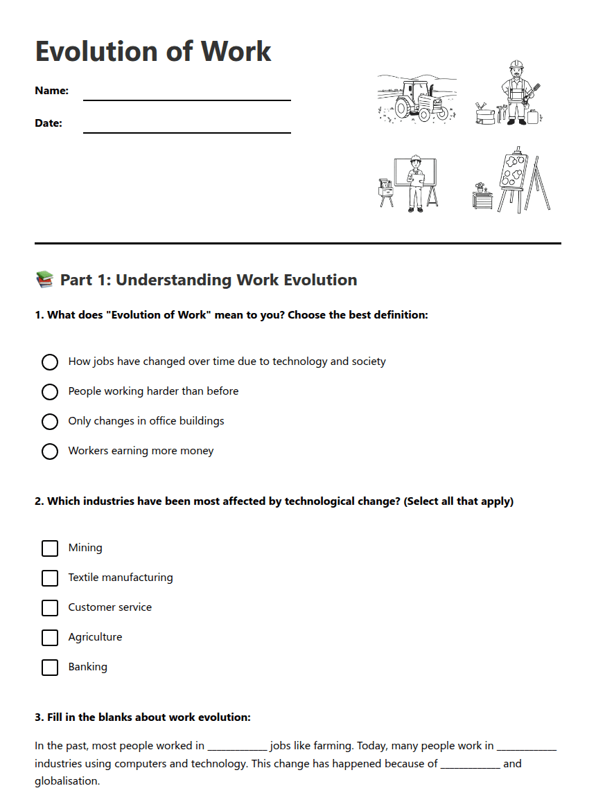 Evolution of Work worksheet preview