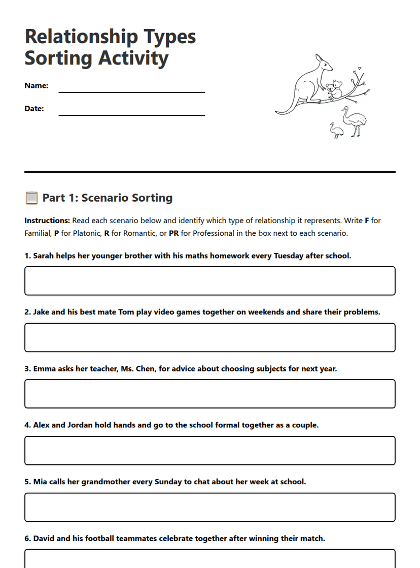 Relationship Types Sorting Activity