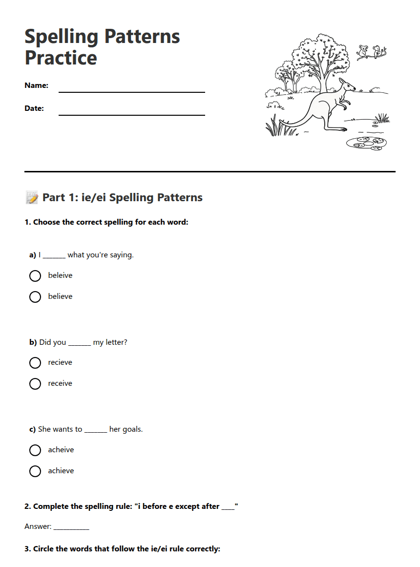 Spelling Patterns Practice worksheet preview
