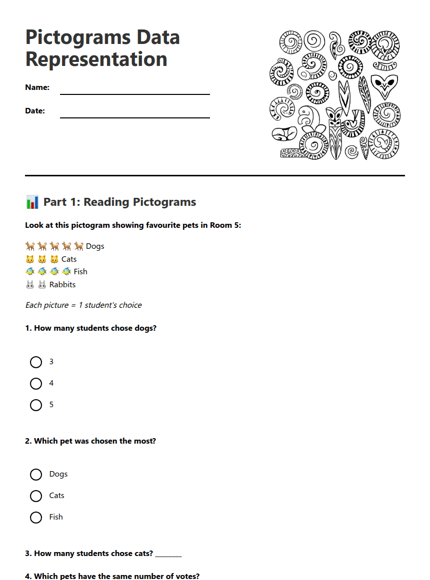 Pictograms Data Representation worksheet preview