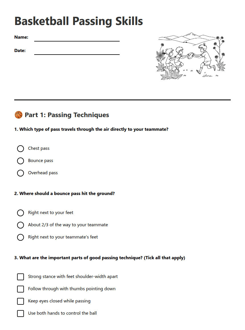Basketball Passing Skills worksheet preview