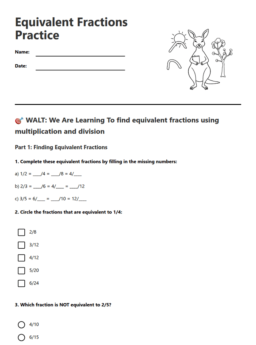 Equivalent Fractions Practice