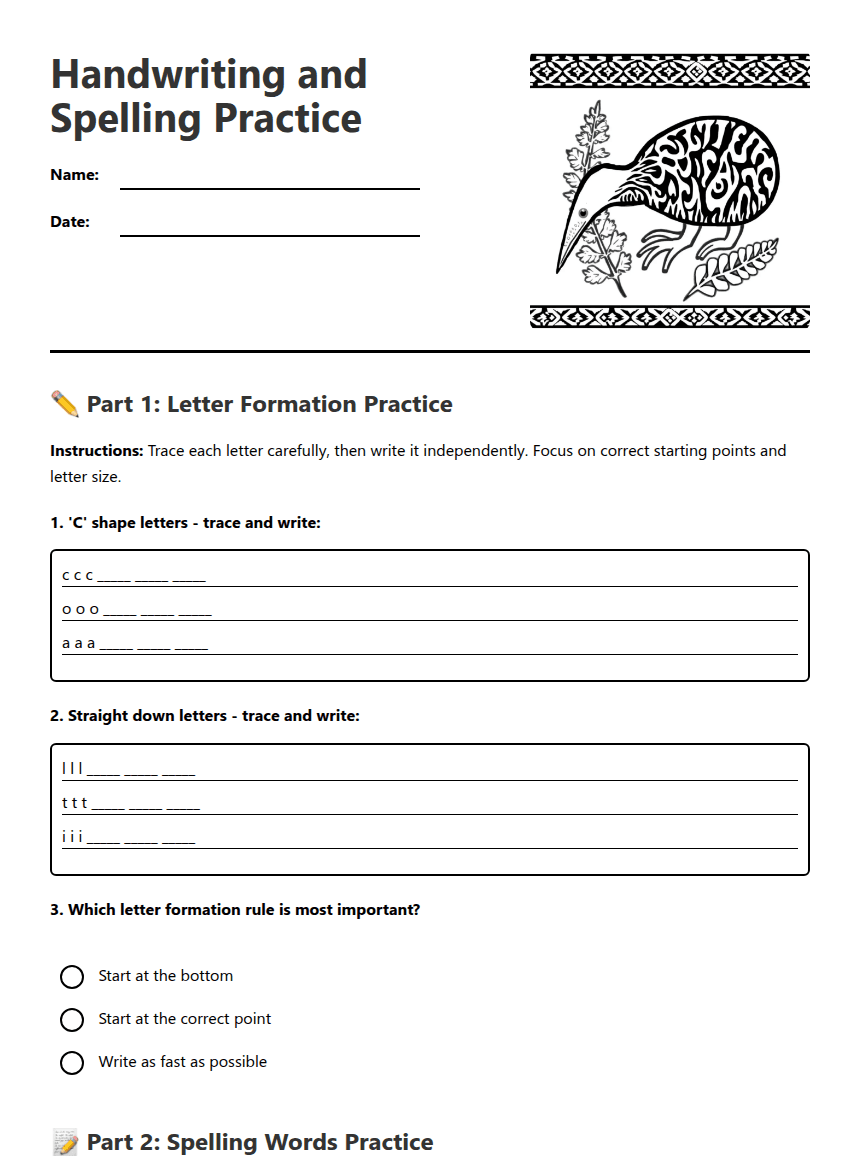 Handwriting and Spelling Practice worksheet preview