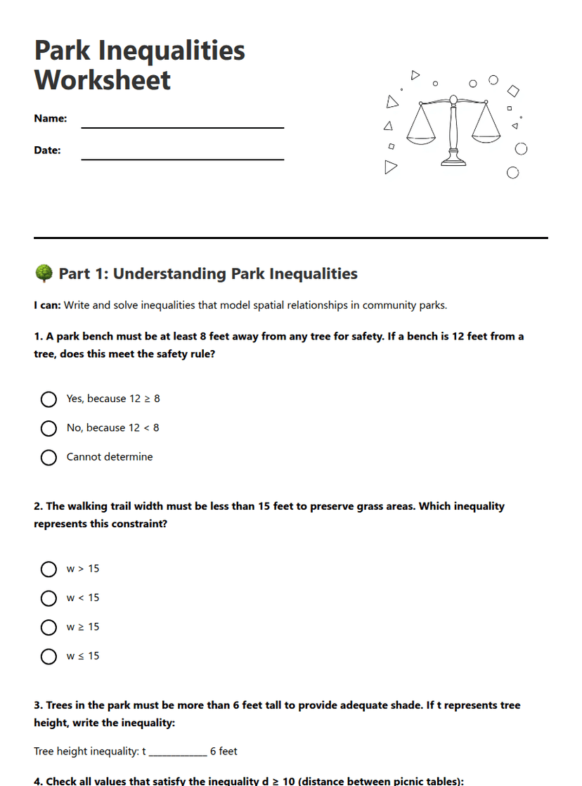 Park Inequalities Worksheet