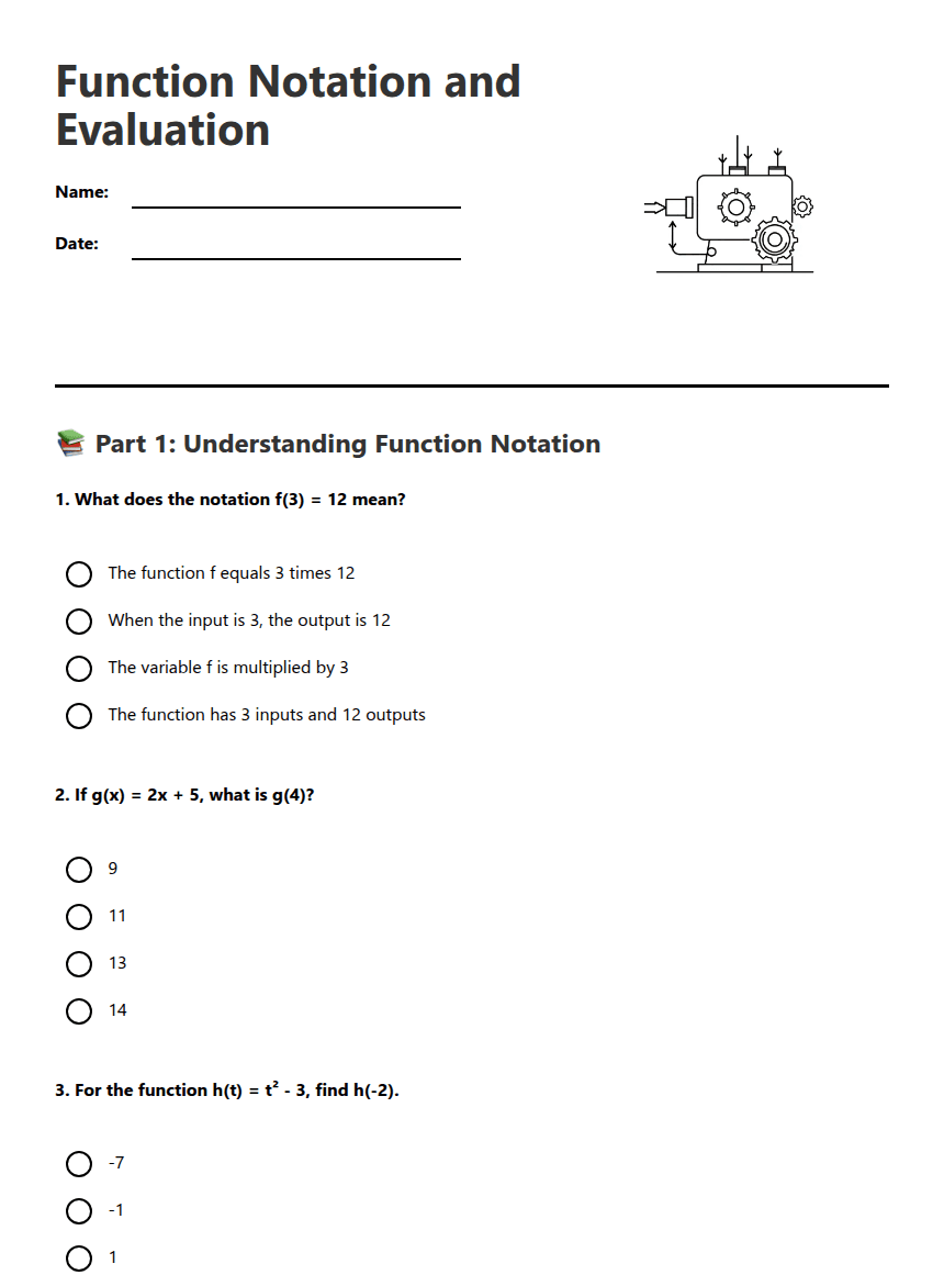 Function Notation and Evaluation worksheet preview