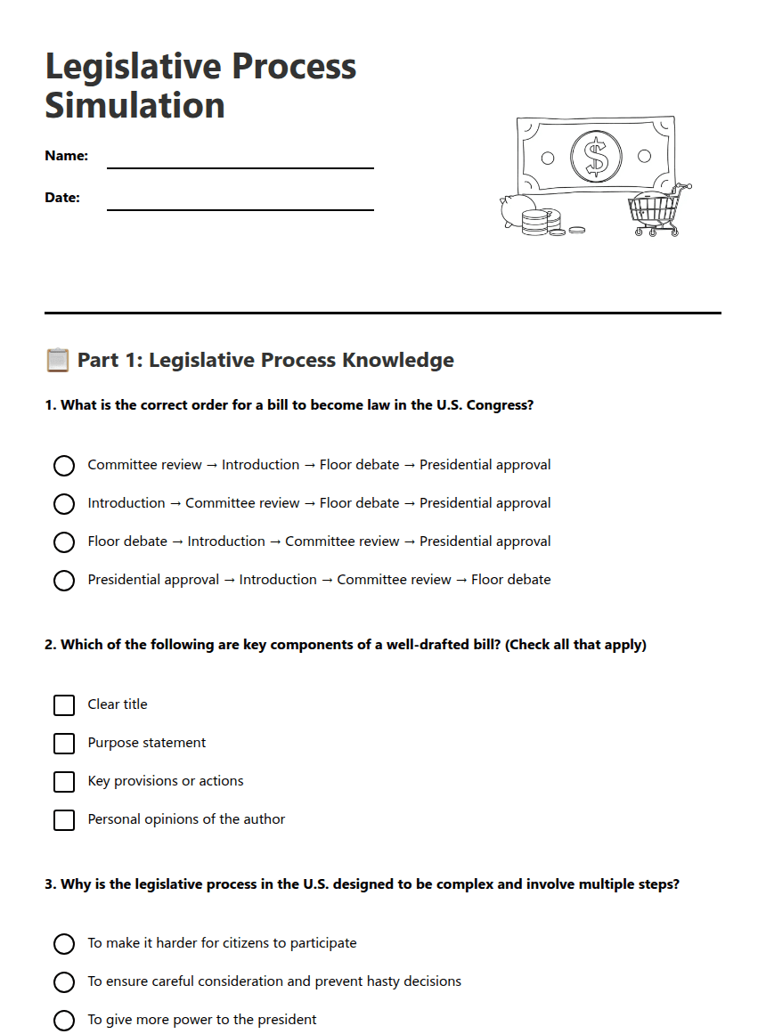 Legislative Process Simulation worksheet preview