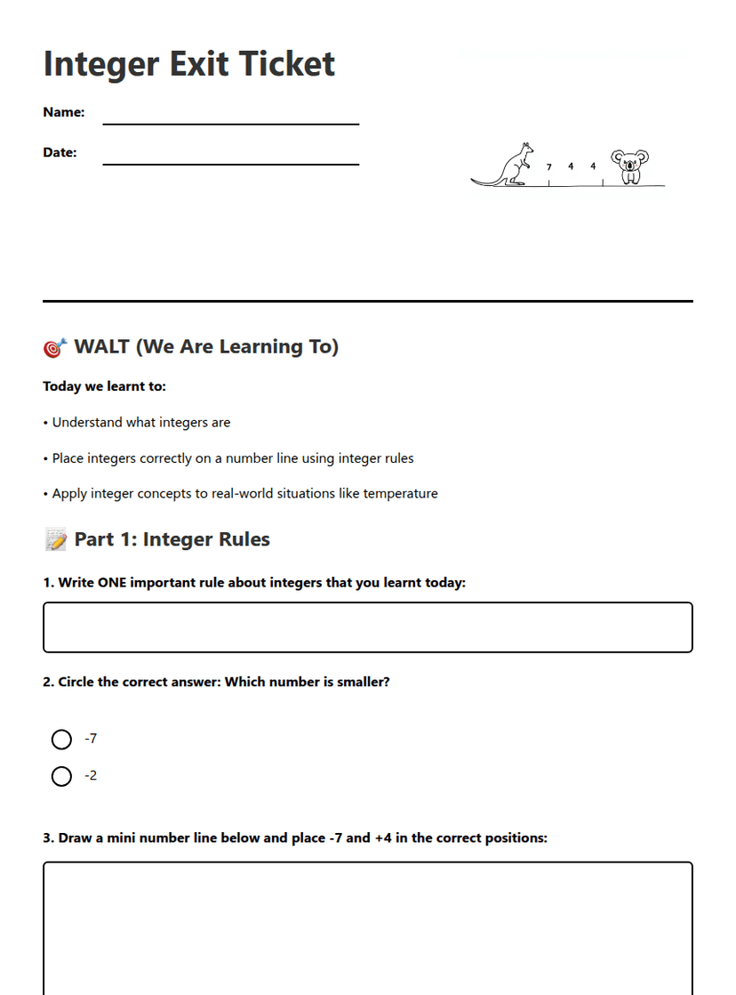 Integer Exit Ticket