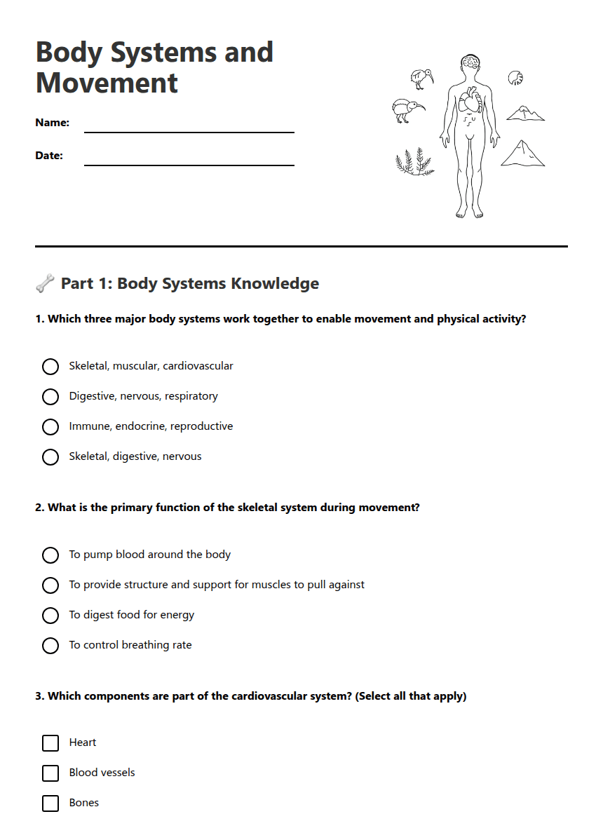 Body Systems and Movement worksheet preview