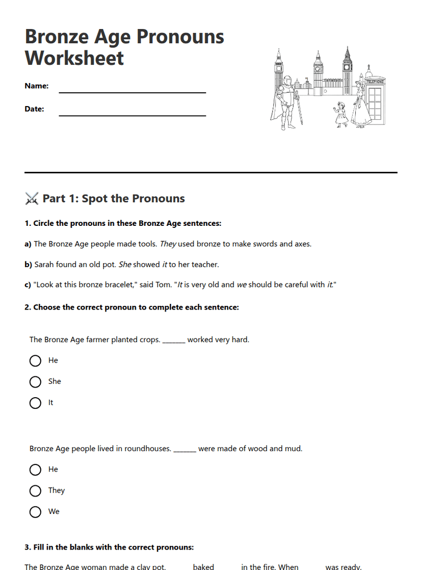 Bronze Age Pronouns Worksheet