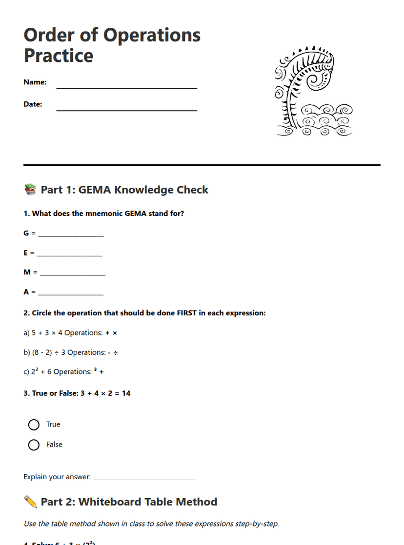 Order of Operations Practice