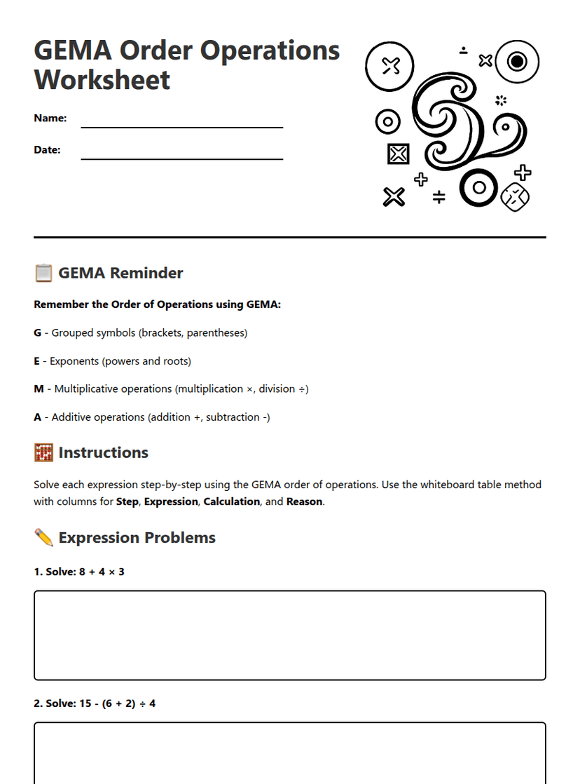 GEMA Order Operations Worksheet