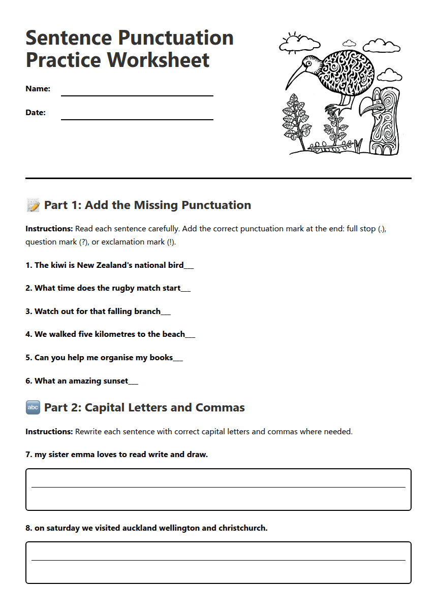 Sentence Punctuation Practice Worksheet worksheet preview