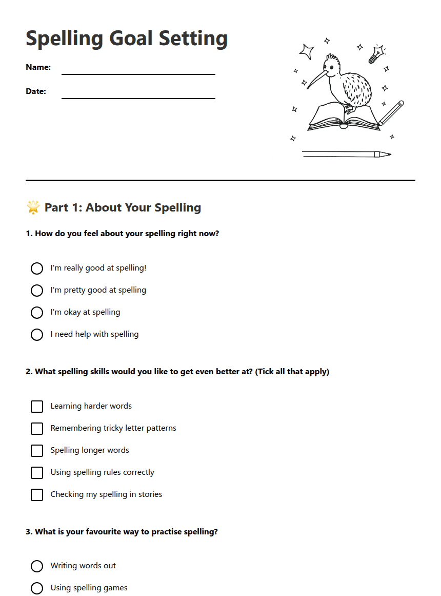 Spelling Goal Setting worksheet preview