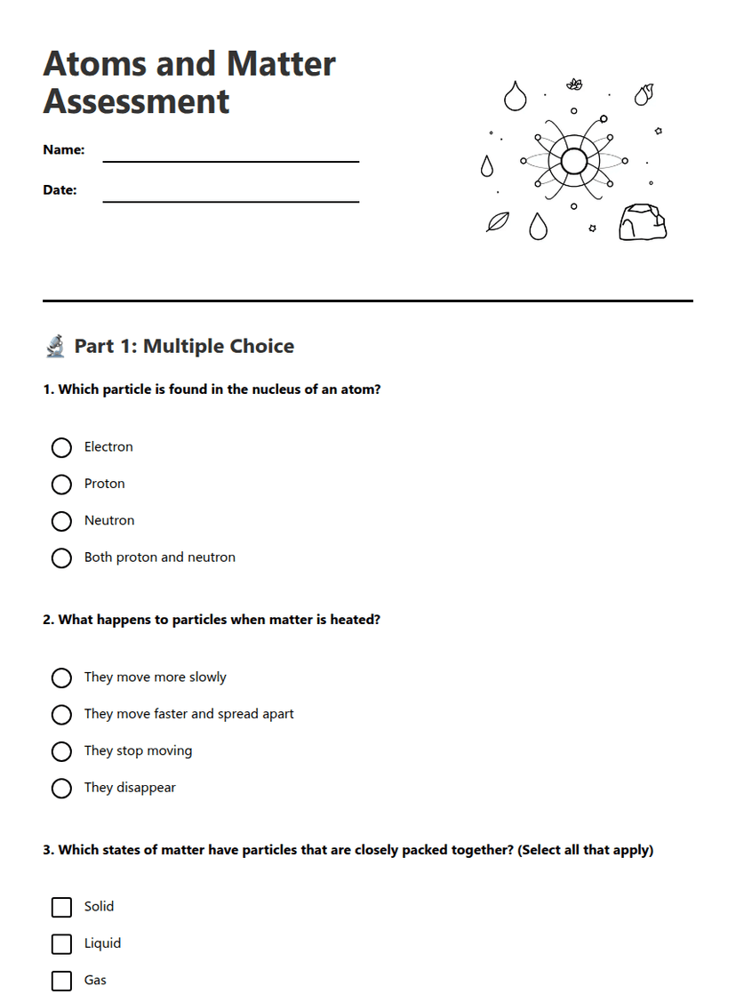 Atoms and Matter Assessment
