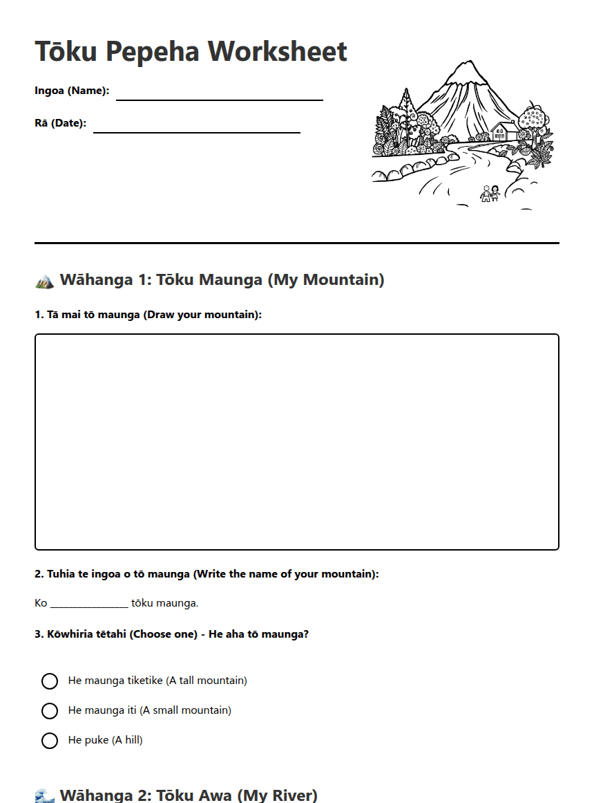 Tōku Pepeha Worksheet worksheet preview