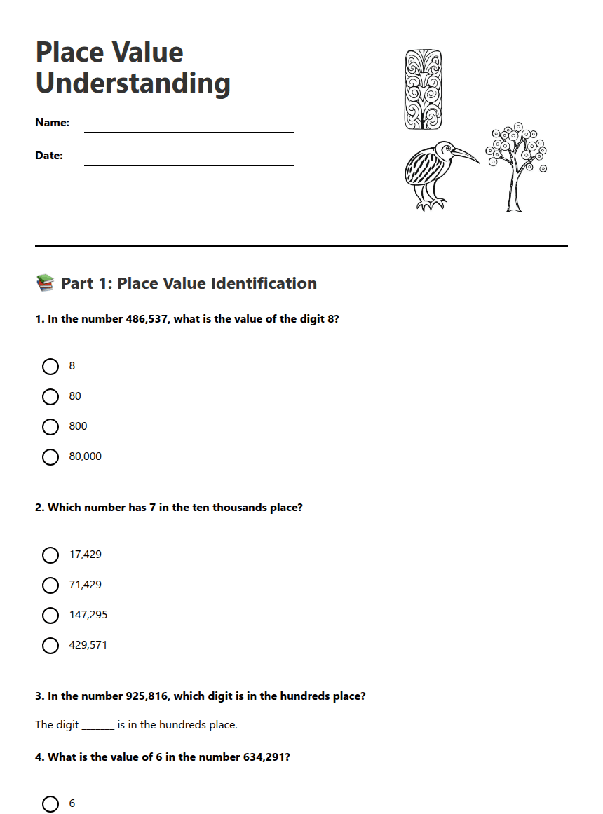 Place Value Understanding worksheet preview