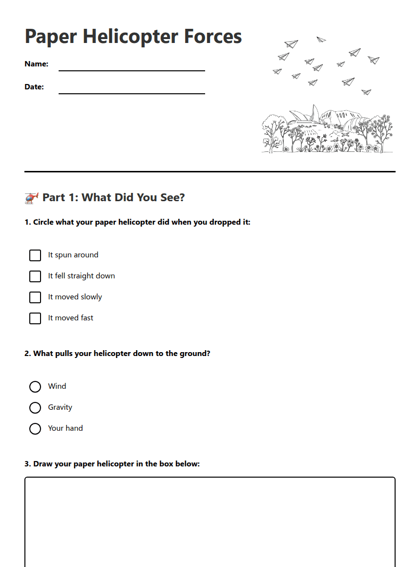 Paper Helicopter Forces worksheet preview