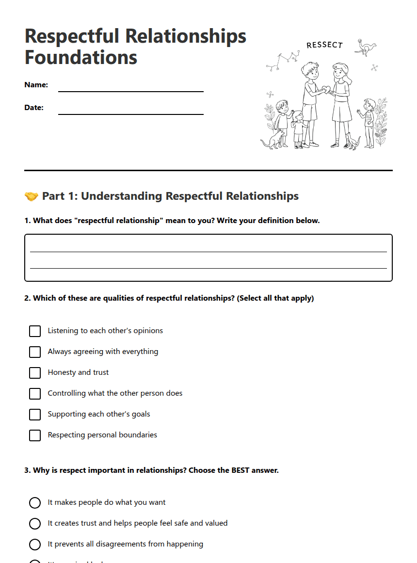 Respectful Relationships Foundations worksheet preview
