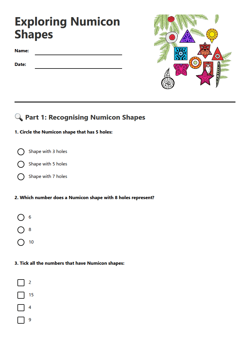 Exploring Numicon Shapes worksheet preview