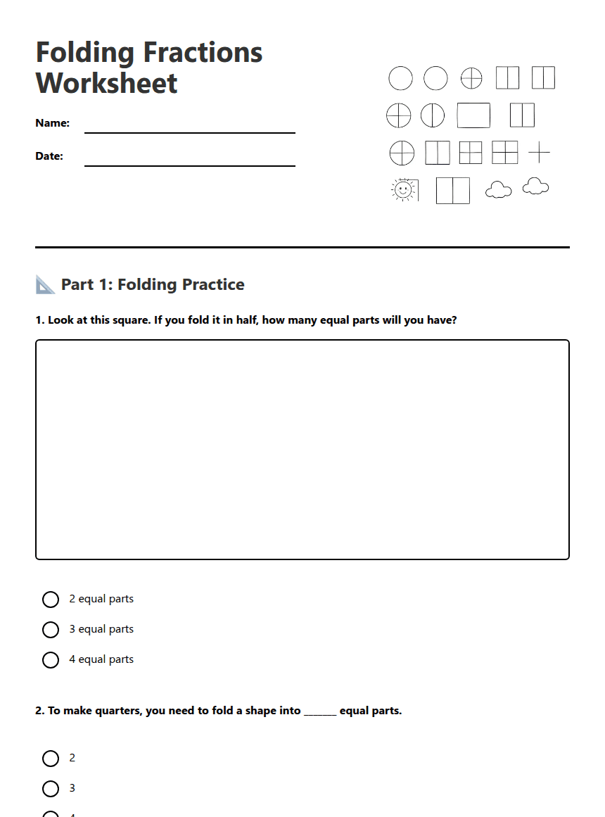 Folding Fractions Worksheet worksheet preview