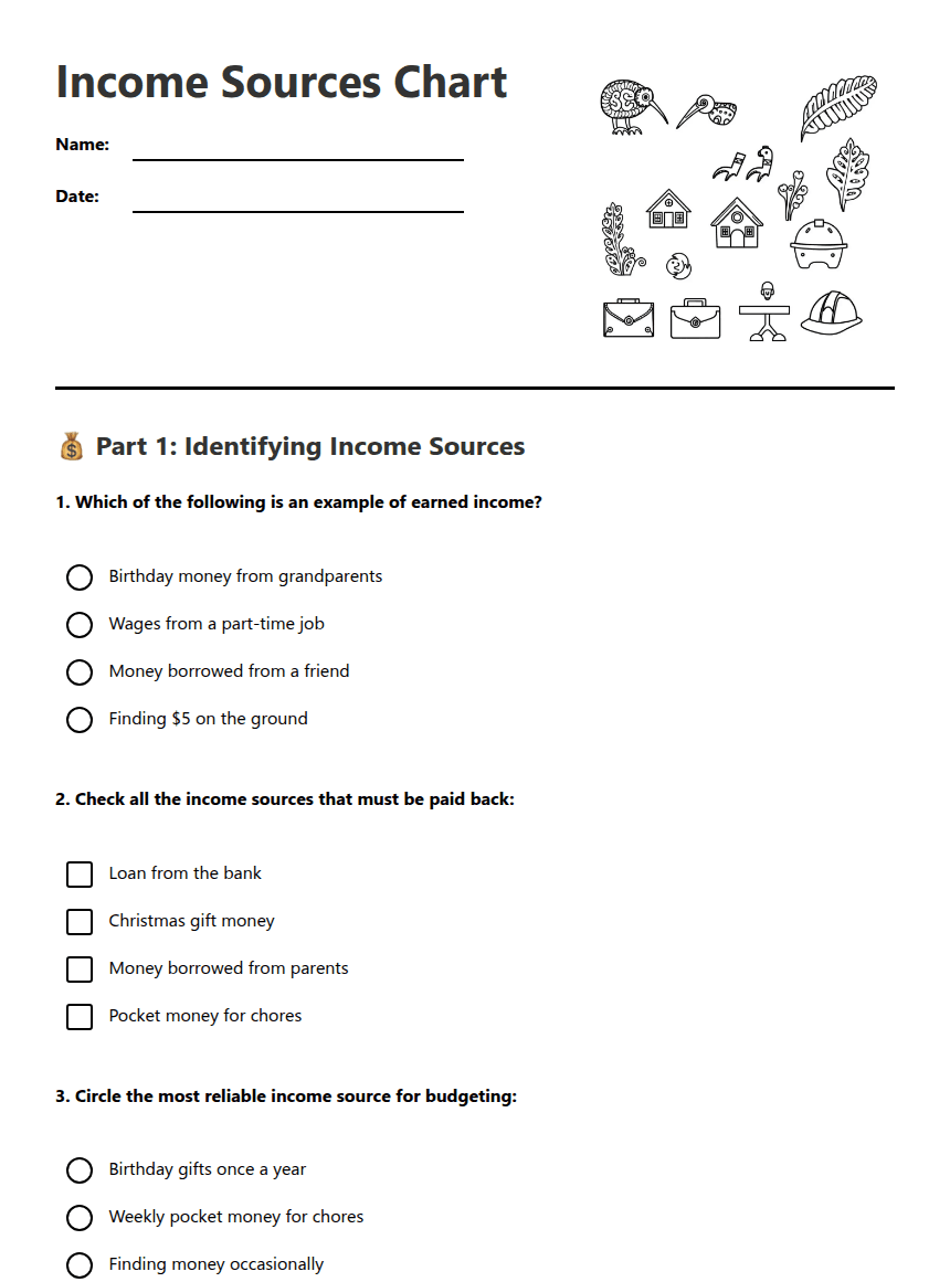 Income Sources Chart worksheet preview