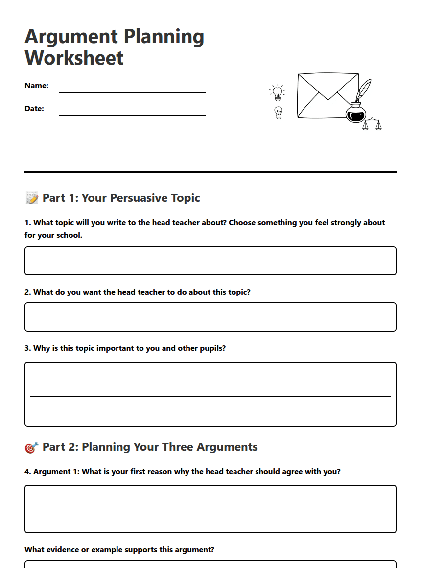 Argument Planning Worksheet worksheet preview
