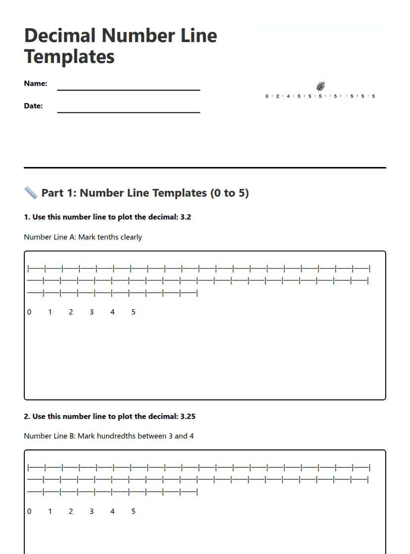 Decimal Number Line Templates