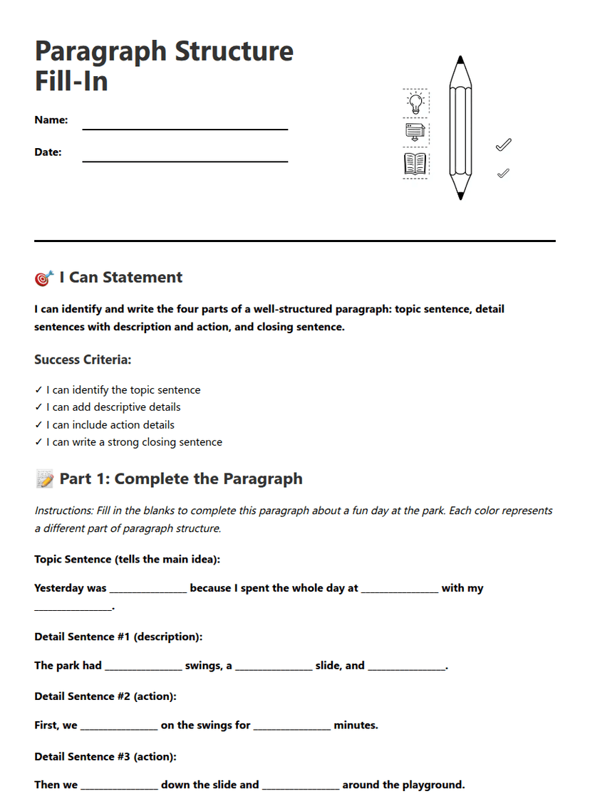Paragraph Structure Fill-In