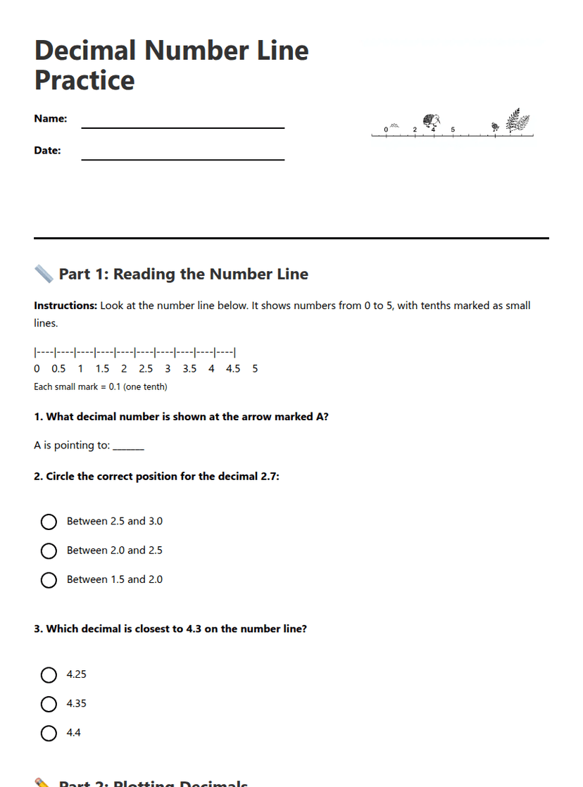 Decimal Number Line Practice