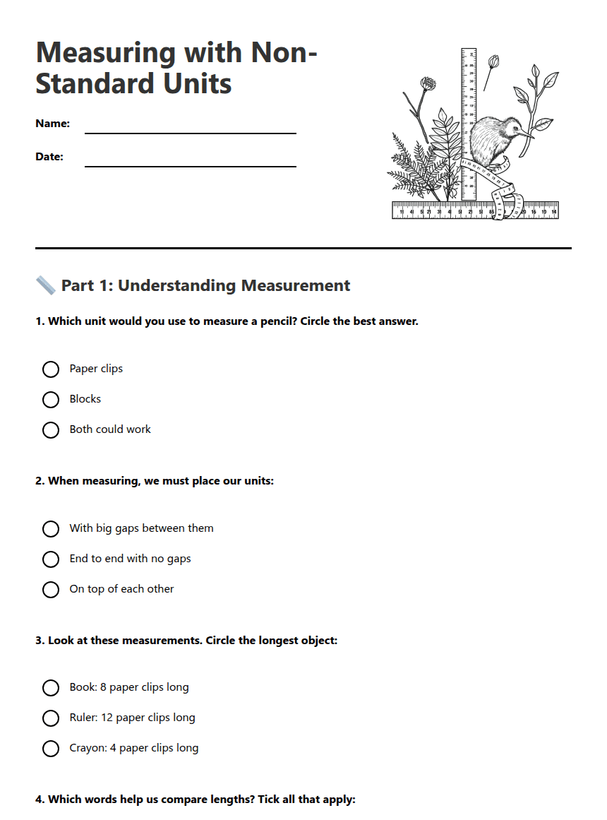 Measuring with Non-Standard Units worksheet preview