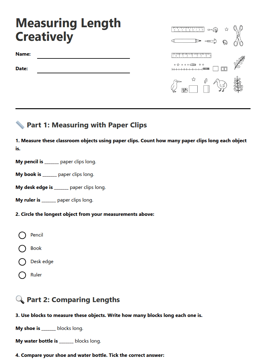 Measuring Length Creatively worksheet preview