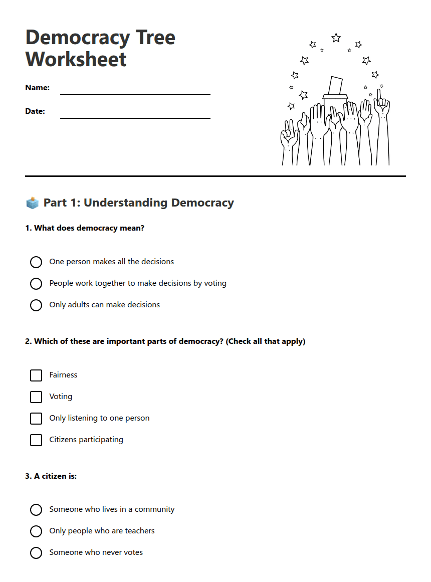 Democracy Tree Worksheet worksheet preview