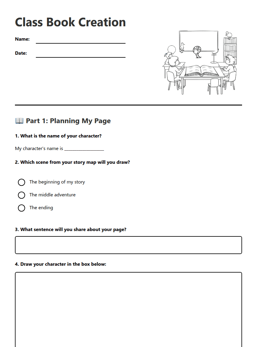 Class Book Creation worksheet preview