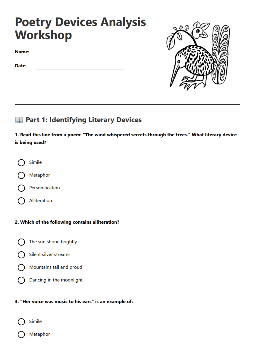 Poetry Devices Analysis Workshop worksheet preview