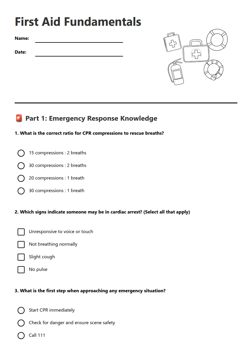 First Aid Fundamentals worksheet preview