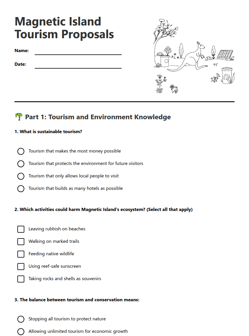 Magnetic Island Tourism Proposals worksheet preview