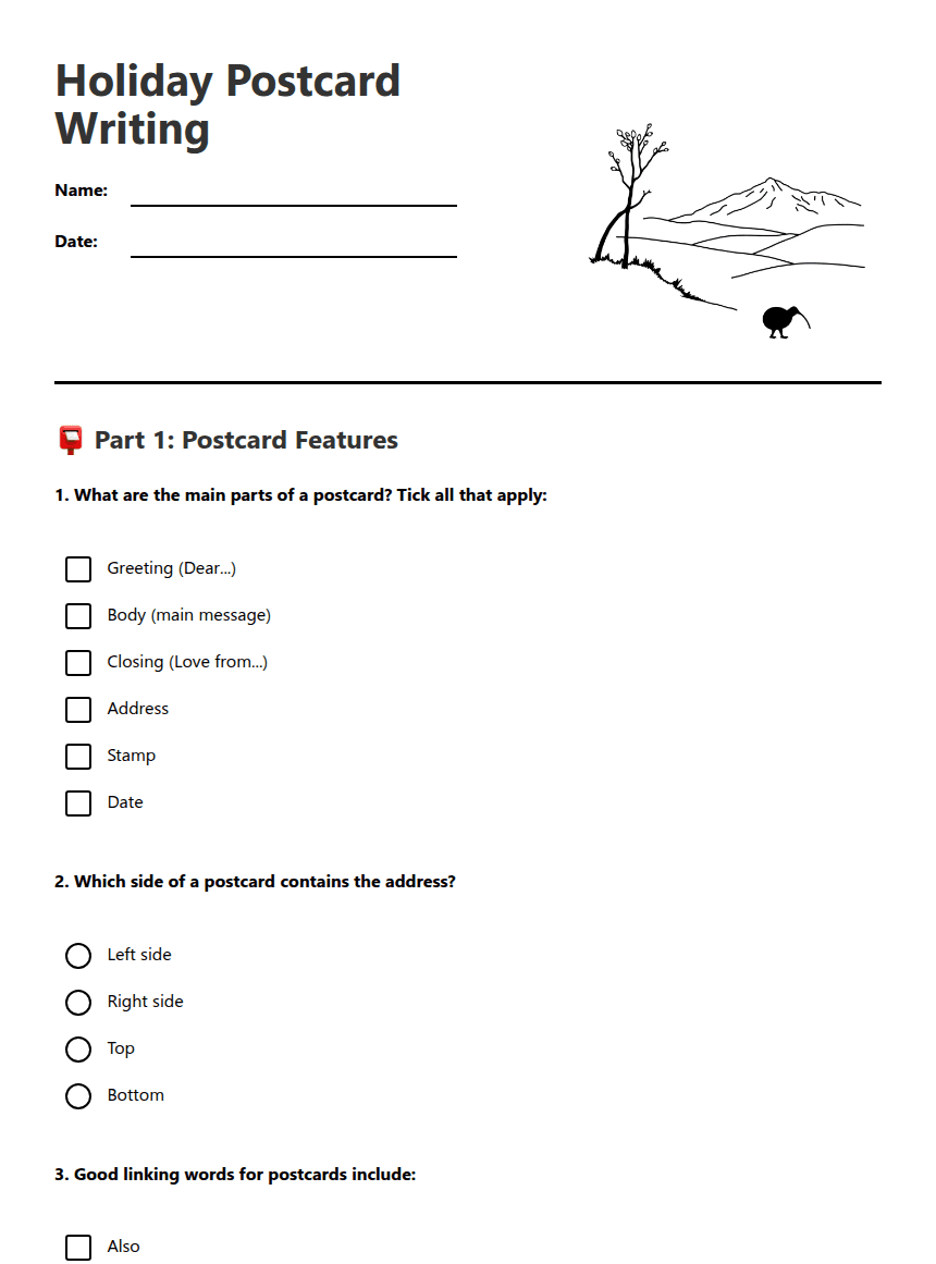 Holiday Postcard Writing worksheet preview