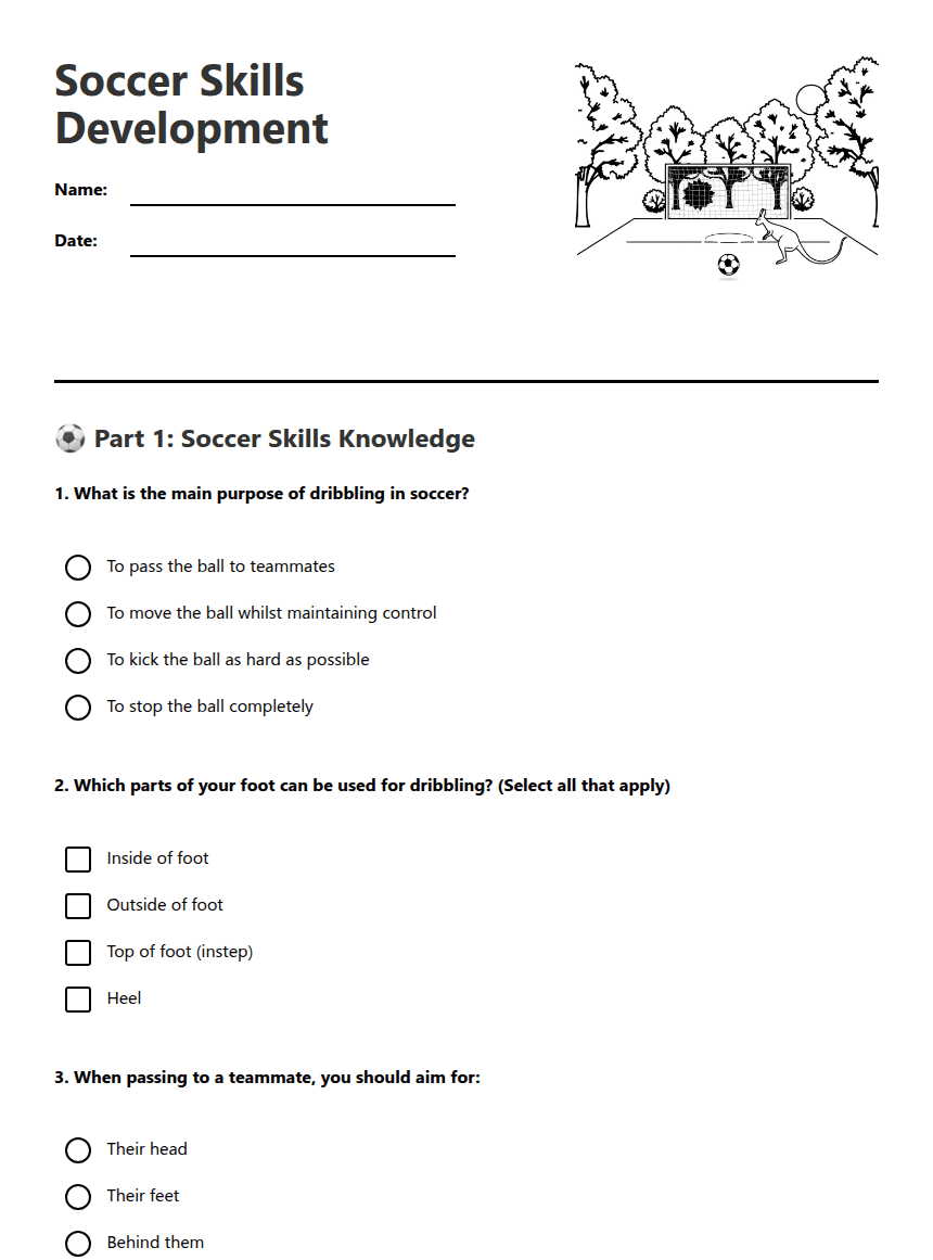 Soccer Skills Development worksheet preview